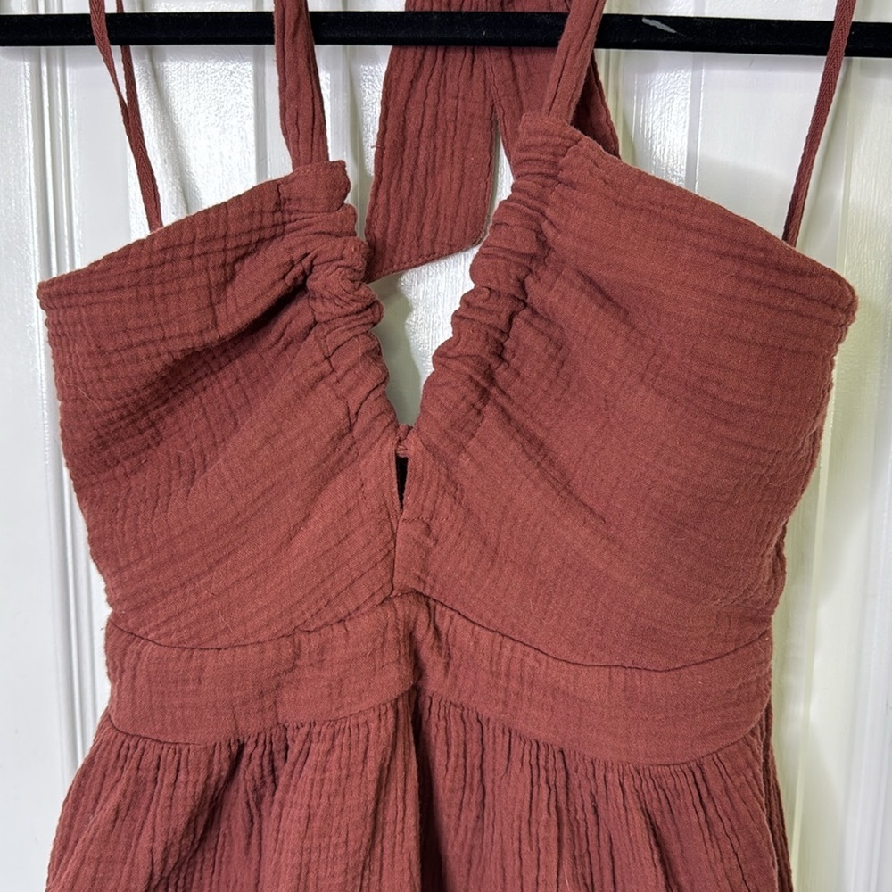 Anthropologie Rust Ruched Tie Front Sundress - Picture 3 of 6
